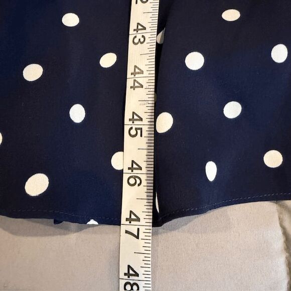 HOBBS London Ayla Spot Fit & Flare Navy Polka Dot Dress Crystal Button Size 10 - Picture 14 of 16